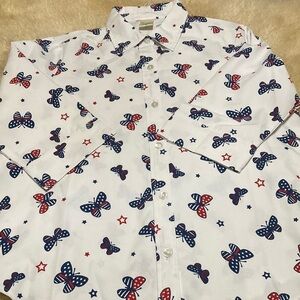 Blair red white and white blue butterfly button up size M